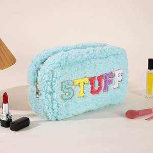 Custom Logo 2024 New Plush Chenille Embroidered Makeup <b>Bag</b> Large Capacity Winter <b>Toiletry</b> Storage Cosmetic <b>Bag</b> for <b>Lady</b> Girls - Product Image 6
