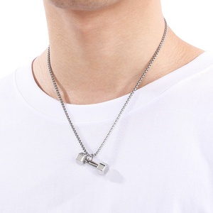 Collar con Mancuerna Personalizado Estilo Europeo Americano, Joyería de Gimnasio de Acero Inoxidable para Hombres y Mujeres, Colgante con Disco de Peso Intercambiable - Product Image 4