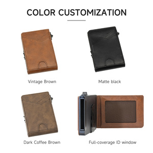 Porte-cartes intelligent en métal anti-RFID Casekey, portefeuille pop-up en cuir véritable de qualité supérieure avec fermeture magnétique et poche à monnaie - Product Image 4