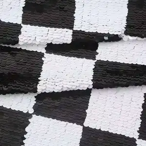 Pailletten stoff Schwarz Weiß Checker Pattern Mermaid Fabric Flip Up Glitter für Kissen bezug