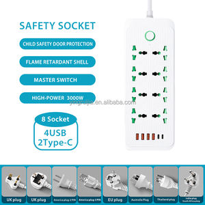 Fabriek Groothandel Universele Stekker 8 Stopcontacten Met 4 Usb En 2 Type-C 5V 3.4a Poort, Multi Stekker Verlengsnoer Stopcontact - Product Image 4