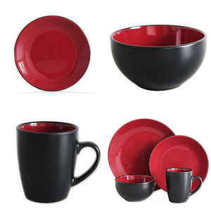 Bộ Đồ Ăn Bằng Gốm Đám Cưới Màu Đỏ Đen Thủ Công Bộ Đồ Ăn Tối Bằng Sứ Thủ Công Dùng Cho Gia Đình - Product Image 2
