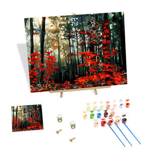 Pintura por Números, Paisaje de Bosque Rojo Otoñal en la Mañana, Arte DIY, Pintura Acrílica al Óleo por Números para Adultos - Product Image 1