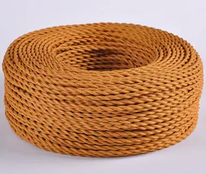 Cable trenzado de algodón de color café, textil trenzado, cable eléctrico de cobre