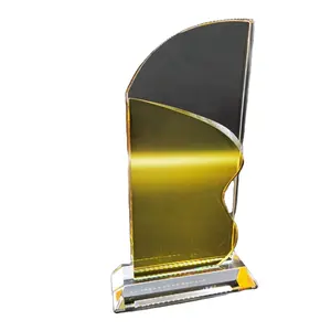 Trophée doré en métal élégant de haute qualité avec trophée en verre à Base de cristal pour les récompenses