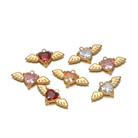 Nouveauté - Charmes en forme d'ailes d'ange avec cœur en strass, acier inoxydable plaqué or 18 carats, 11*12 mm, pour la fabrication de bijoux