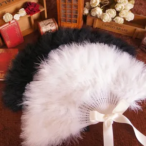 Factory Price Personal Folding Single Layer Feather Bowknot Hollow Plastic Bone Hand Fans For Wedding Handfan Custom Bone