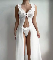 Chemises de nuit en dentelle transparente sexy et séduisantes pour femmes européennes et américaines, ensemble de chemises de nuit florales transparentes