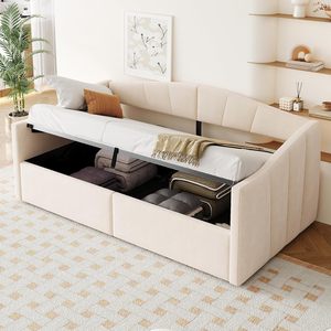 Canapé-<span class=keywords><strong>lit</strong></span> en velours en forme de coquille, style scandinave, avec ottoman de rangement / Canapé-<span class=keywords><strong>lit</strong></span> moderne rembourré avec rangement à levage hydraulique - Product Image 2