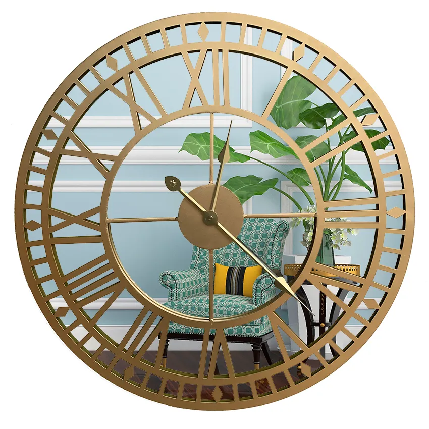 23 inch oversized Roman digital mirror and round metal frame wall clock