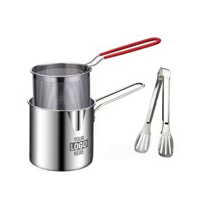 Olla freidora de acero inoxidable 304 con logotipo personalizado, cesta y tapa para patatas fritas, con mango de fácil agarre para cocina - Product Image 2