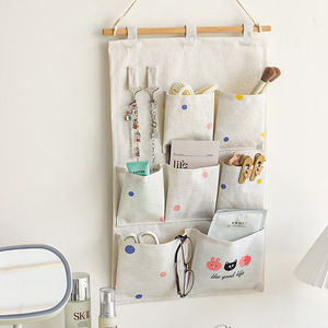 Bolsa de almacenamiento montada en la pared de lino y algodón, rectangular, sin perforaciones, para organización de dormitorios, sala de estar y dormitorio - Product Image 1