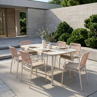 Fauteuil d'extérieur moderne à structure en aluminium léger, dossier en corde plate de 10 mm, coussin de siège en fibre de 200 g pour jardin et parc