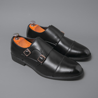 Zapatos de vestir formales de cuero genuino con doble hebilla Monk Strap y puntera para hombre, ideales para oficina y fiestas.