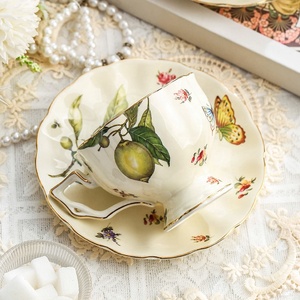 Tetera de café Vintage, taza de té de la tarde francesa de lujo de cerámica y platillo, juego de limón de porcelana de 2 tazas con tetera - Product Image 5