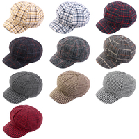 Casquette Gavroche Classique en Tweed à Carreaux pour Femme, Béret Visière Gatsby, Chapeau de Journaliste, Casquette de Peintre Tendance pour Automne Hiver