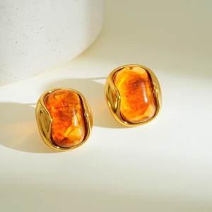 Modernos Pendientes Geométricos de Resina con Baño de Oro de 18K y Acero Inoxidable 304, Estilo Simple para Uso Diario de Mujeres - Product Image 5