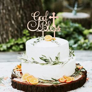 Decoración de Pastel de <span class=keywords><strong>Primera</strong></span> Comunión Reutilizable de Acrílico, Bautizo para Niños, Dios Bendiga con Cruz, Adornos para Pastel de Boda y Bautismo - Product Image 4