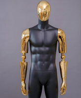Présentoir de costume pour homme grande taille Shining Star, mannequin en plastique, tête chromée dorée, corps complet noir et blanc