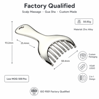 Peigne Gua Sha KINWONG 2-en-1 en alliage de zinc pour massage du cuir chevelu, démêlant, grattoir pour le visage et le corps, personnalisable OEM, vente en gros