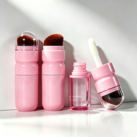 Tube de gloss à lèvres vide rose rond de 7 ml en ABS avec grand pinceau, service d'étiquetage inclus