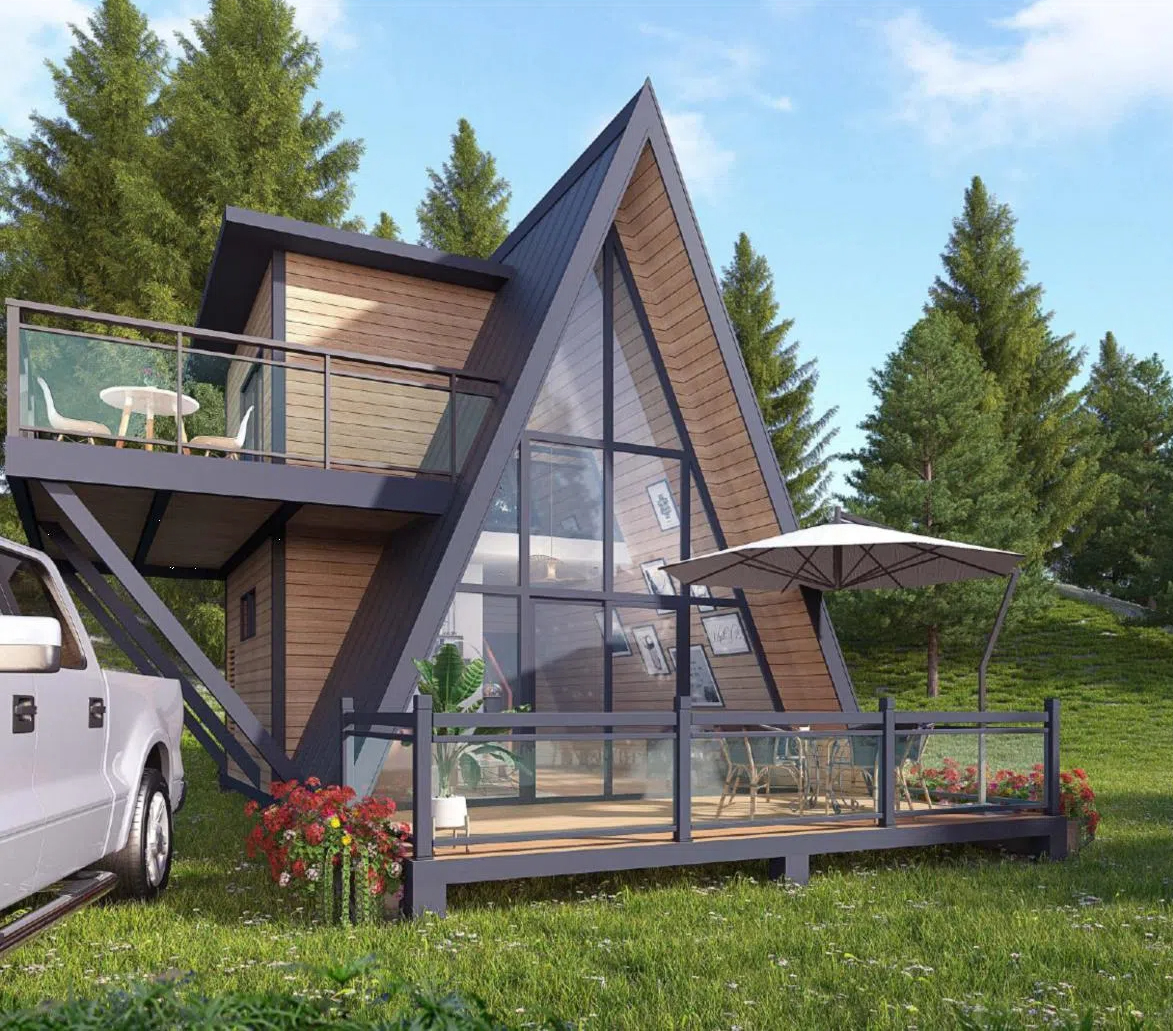 A-Frame водонепроницаемый стальной деревянный контейнер сборный деревянный дом для квартирных вилл или отелей