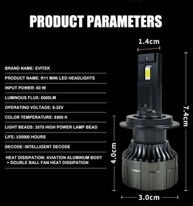 Faros para Camión, Luces para Motocicleta, Bombilla LED para Coche 12V 60W CSP 3570, Luz Delantera CSP Nueva para la Industria Automotriz, Haz Único 3800lm - Product Image 2