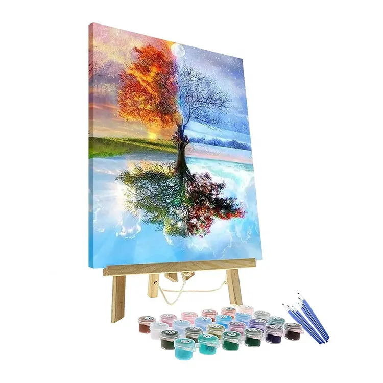 40cm x 50cm DIY kit pintura a óleo digital para adultos e crianças iniciantes Árvore da vida Quatro estações da tela de pintura a óleo para crianças