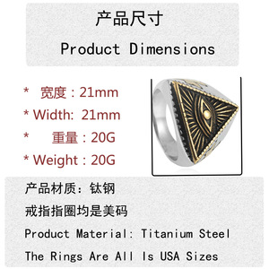 Men's Titanium Steel Freemason Triangular Eye <b>Ring</b> Geometric Design Casual Jewelry Polished Finish - Product Image 4
