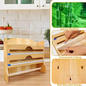 Organisateur mural 4 en 1 pour cuisine en bambou <span class=keywords><strong>et</strong></span> aluminium, distributeur de papier aluminium, <span class=keywords><strong>film</strong></span> plastique <span class=keywords><strong>et</strong></span> porte-serviettes en papier - Product Image 5