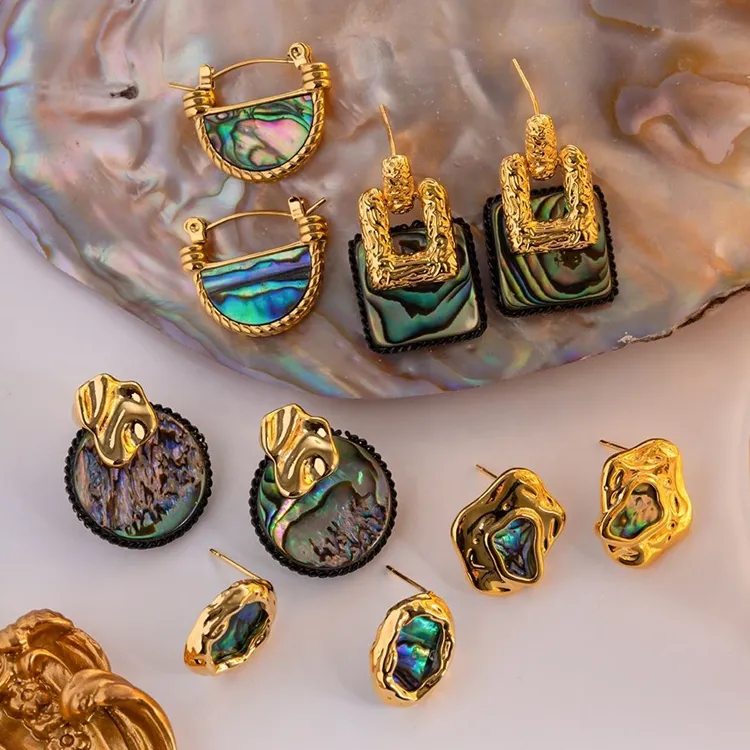 Orecchini vintage placcati oro 18 carati extra large con gioielli di moda orecchini con conchiglie di abaloni per le donne