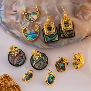 Moda jóias stud extra grande 18k banhado a ouro brincos vintage abalones conchas brincos para as mulheres