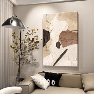 Arte abstracto en lienzo al óleo para pared, rectangular, enmarcado, de aleación de aluminio blanco, para decoración de fondo de sofá en sala de estar - Product Image 4