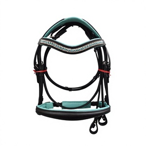 Bridon de course pour chevaux le plus vendu, durable, en cuir équestre avec harnais D.D. et quincaillerie S.S., rembourrage en cuir souple, type haltier. - Product Image 1