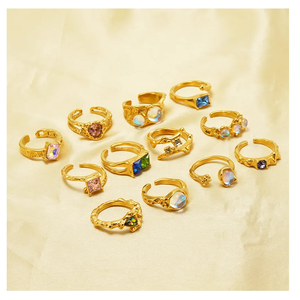 Bague en pierre de lune irrégulière vintage ajustable de qualité supérieure pour femmes, en acier inoxydable imperméable, design géométrique, CZ tendance - Product Image 4
