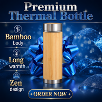 Termos Air Ramah Lingkungan dari Bambu Berinsulasi Dinding Ganda Stainless Steel Vakum untuk Hadiah Bisnis dengan Infuser Teh