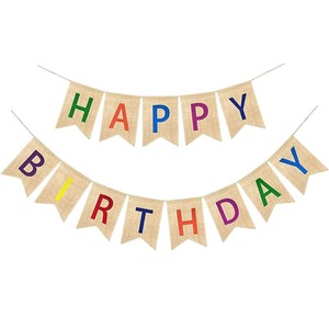 Guirnalda de Banderines de Yute Rústico con Corazones para Manualidades DIY, Estilo Vintage, Feliz Cumpleaños - Product Image 1