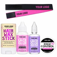 Kit de colle pour perruque en dentelle à tenue forte, dissolvant d'adhésif pour perruque Lace Front, bâton de cire capillaire, contrôle des bords et bande de fusion – Ensemble de 5 pièces