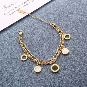 Bracelet en acier inoxydable noir et blanc avec chiffres romains, double bracelet en acier inoxydable pour femmes - Product Image 1