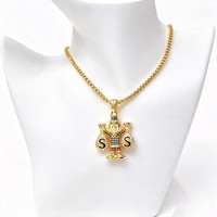 Collier pendentif HX180 Scrooge McDuck entièrement pavé de micro-zircons colorés, sac d'argent, canard de dessin animé, chaîne de collier hip-hop, bijoux