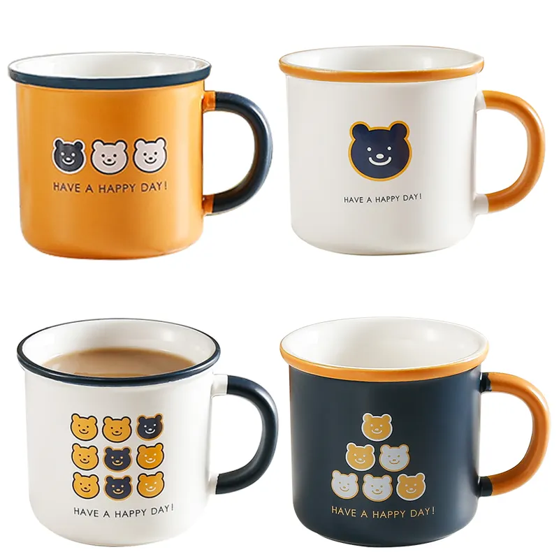 Wholesale hot selling porcelain cute kids cup cartoon bear handle coffee ceramic mug 350ml/12oz for office household