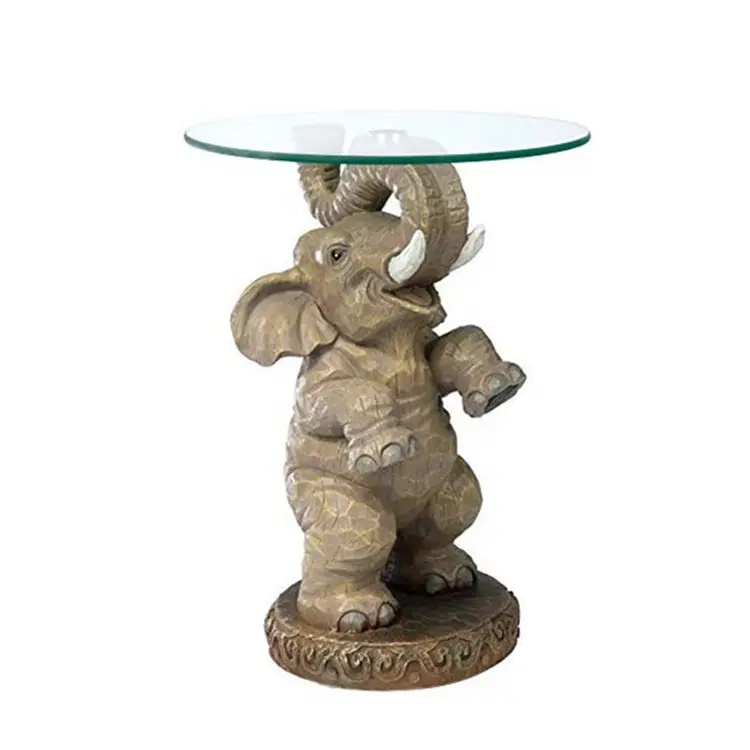 Polyresin/Resina di Buona Fortuna Elefante Africano Decor Vetro Sormontata Da Tavolino, 21 Pollici, Polyresin, di Colore Completo