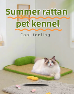Milieuvriendelijk Schattig Rotan Huisdierbed Effen Patroon Zomerkennel Hondenslaapbed Met Doos/Karton Plukken - Product Image 3