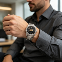 Nouvelle montre pour homme PINTIME en acier inoxydable, cadran en verre traité, mouvement à quartz japonais, résistance à l'eau 5 BAR, fermoir papillon, style business