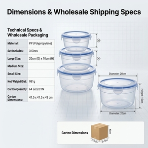 Ensemble de 3 boîtes de rangement alimentaire en plastique transparent empilables pour fruits et légumes - Product Image 3