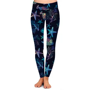 2025 nuovo arrivo stella multicolore pesce corallo pesce marino creatura digitale Leggings stampati per le donne - Product Image 1