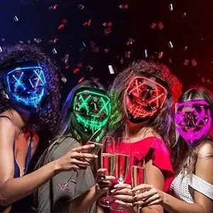 Máscara de seda de neón con luz LED, máscaras de miedo de Halloween luminosas divertidas para suministros de disfraces de Cosplay, fiestas de año electoral de Gran Purga - Product Image 3