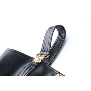 Sexy Club Party abito corto <span class=keywords><strong>in</strong></span> <span class=keywords><strong>pelle</strong></span> <span class=keywords><strong>con</strong></span> bottoni dorati gonne aderenti <span class=keywords><strong>in</strong></span> <span class=keywords><strong>pelle</strong></span> nera solida - Product Image 5