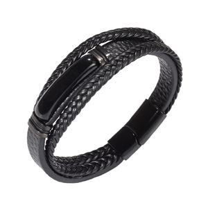 Men's <b>Tiger</b> <b>Eye</b> <b>Bracelet</b> Multi Layer Leather Bangle Magnetic Clasp Gift Jewelry 7.5 8.5 9 Inches Geometric Texture Design - Product Image 3