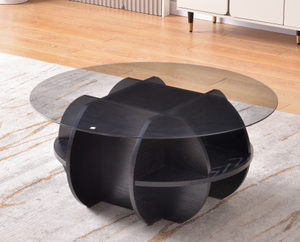 Modern Round Coffee <b>Table</b> With Tempered Glass Top <b>Resin</b> Base Storage Living Room Furniture - Product Image 1